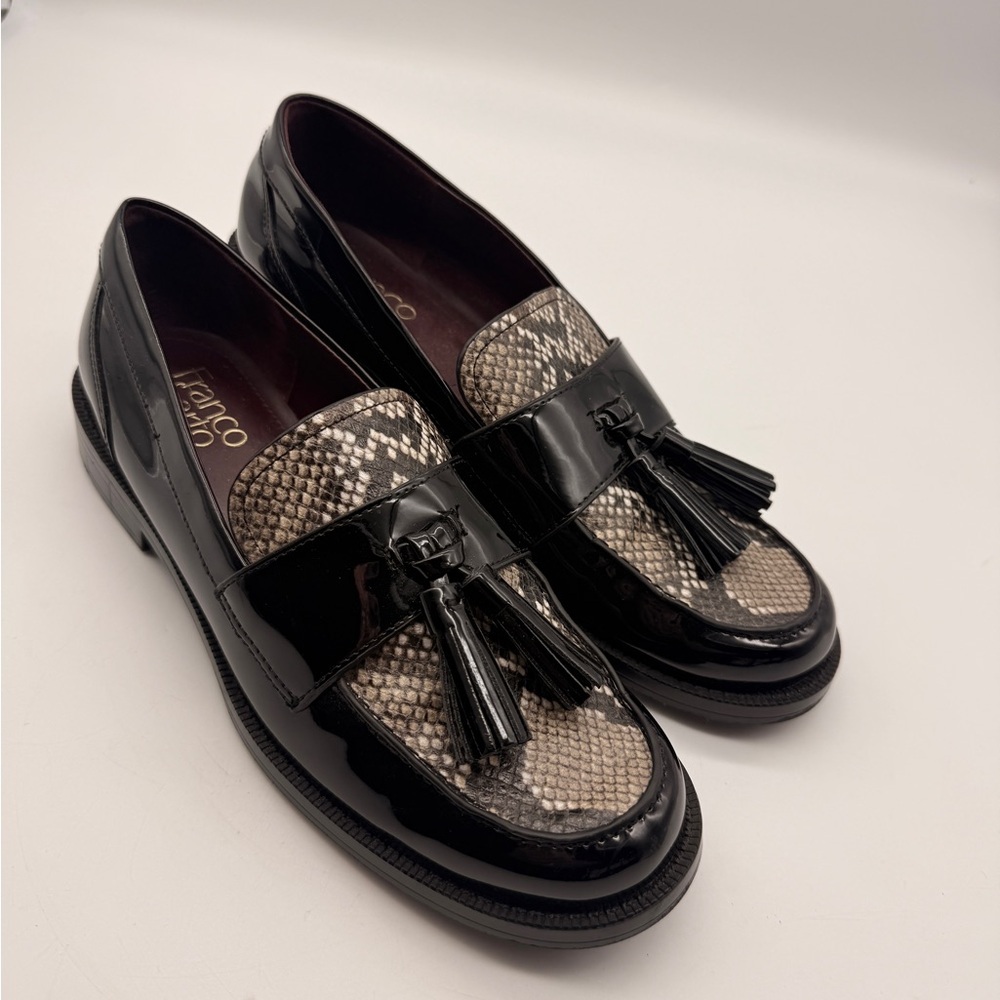 Franco Sarto Lucia Loafer (Women) 8M, BLACK PATENT MULTI Snake Print Lk New